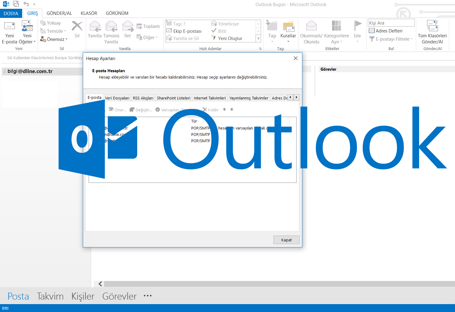 Outlook 2013'e POP3 hesabı kurulumu